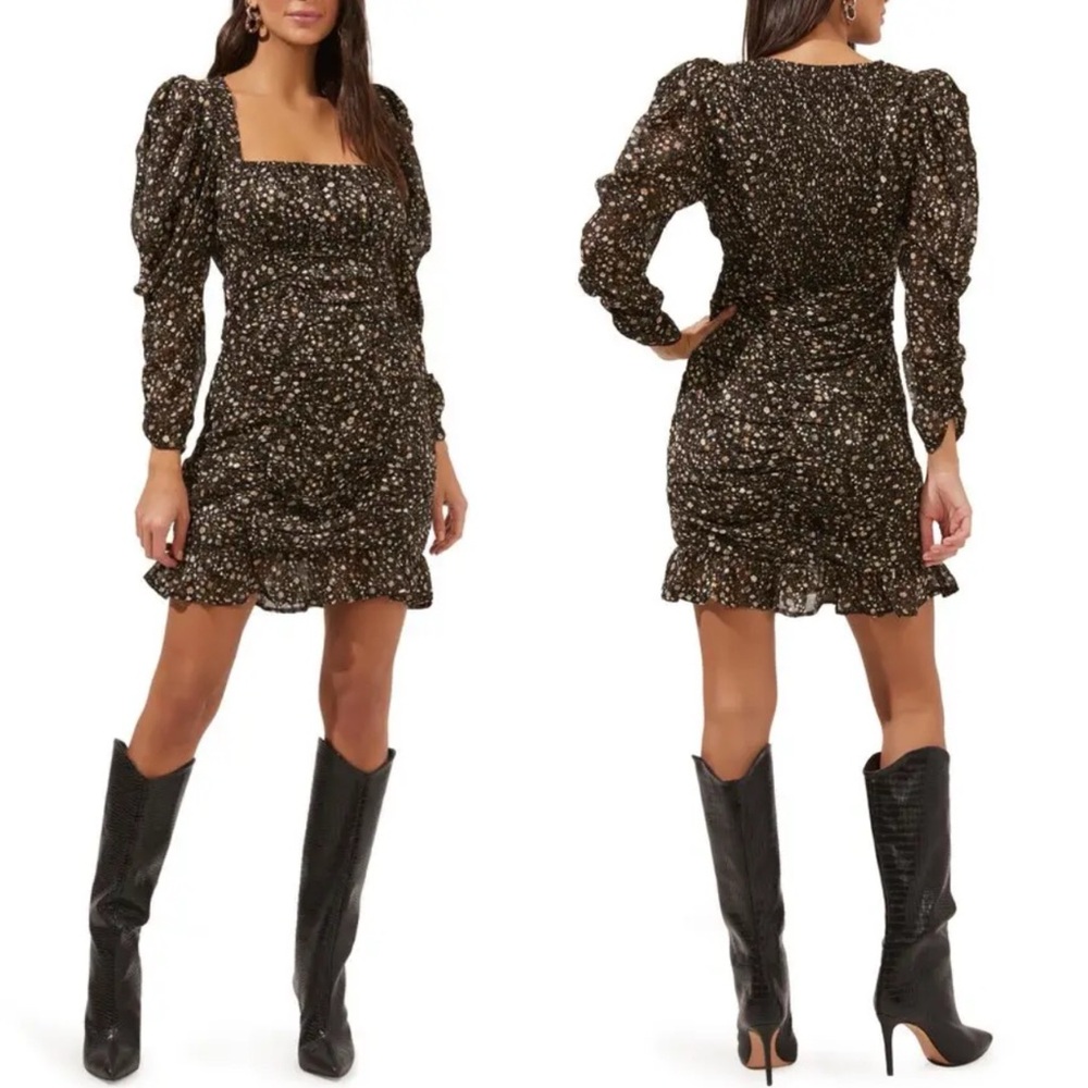 ASTR the Label Victoria Long Sleeve Mini Dress Black Blush Ditsy Size Medium NEW